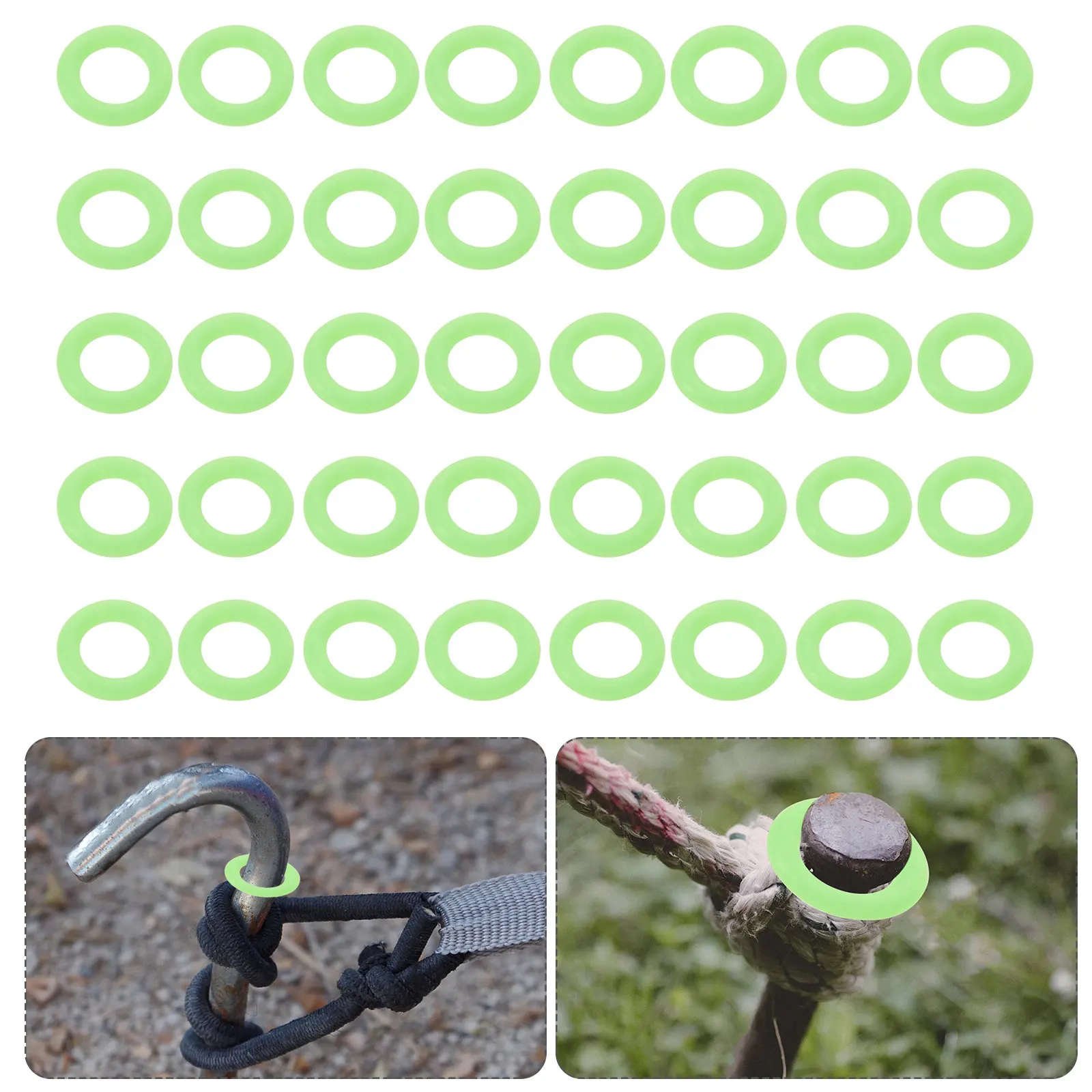 250Pcs Glow in Dark Silicone Tent Nail Rings Fluorescent Tent Peg Fastener Loops Stake Anchor Stabilizer for Camping Outdoors