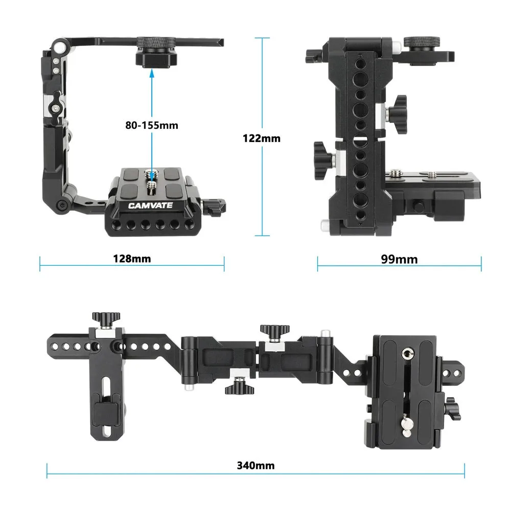 CAMVATE Foldable Half Cage Kit with Manfrotto-Type Baseplate Adjusts 3.1 to 6.1