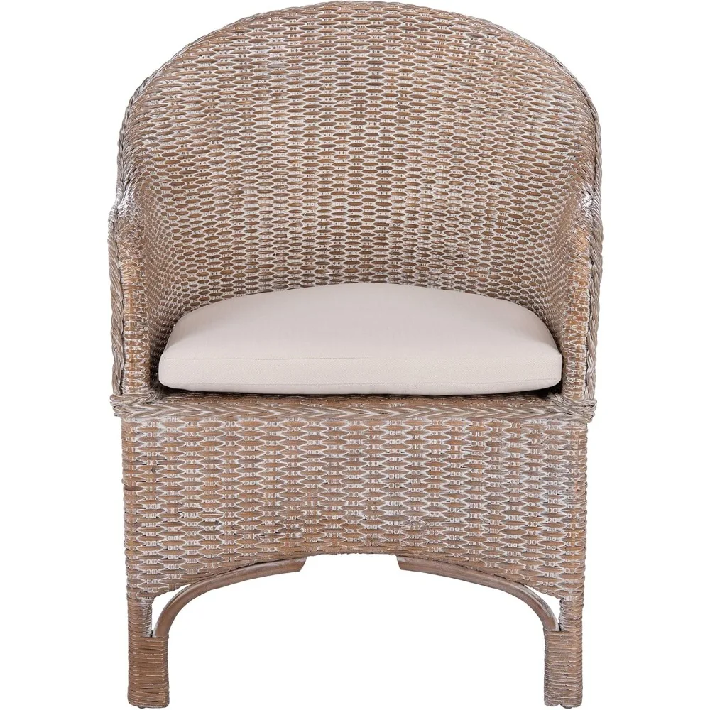 Home Antonia Coastal Grey White Wash Rattan Accent Chair with Cushion (ACH6504A)