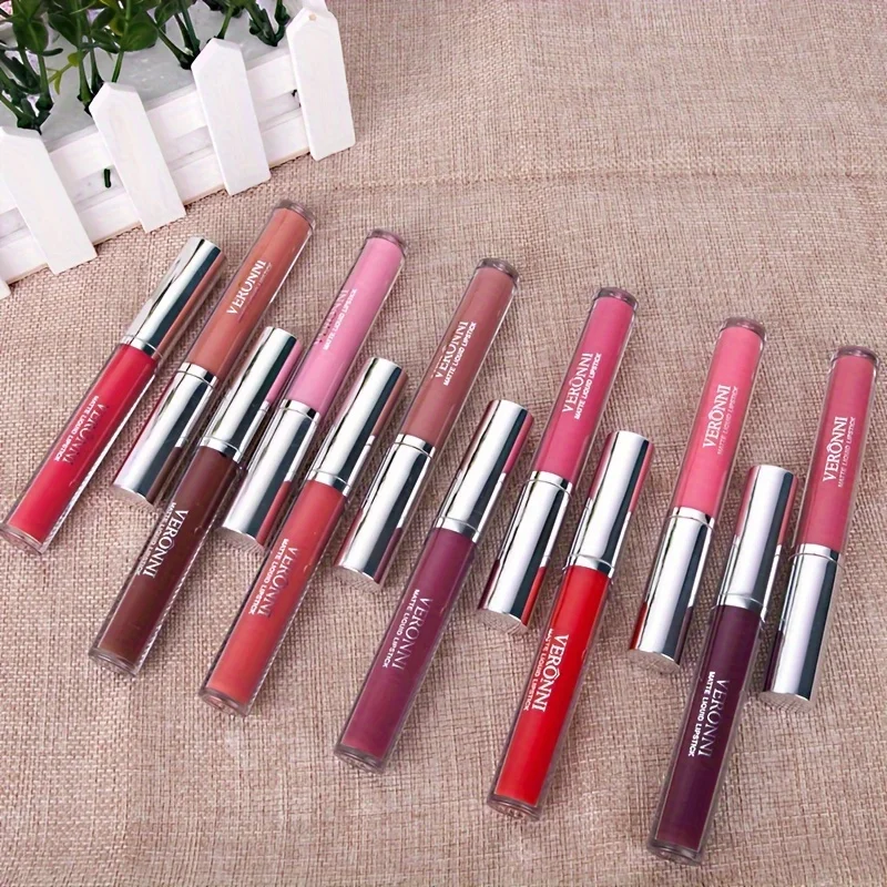 12pcs/set of Lip Glaze Liquid Lipstick Non-fading Matte Lipstick Lasting Non-stick Cup Multicolor Lip Gloss Makeup Kit Gift