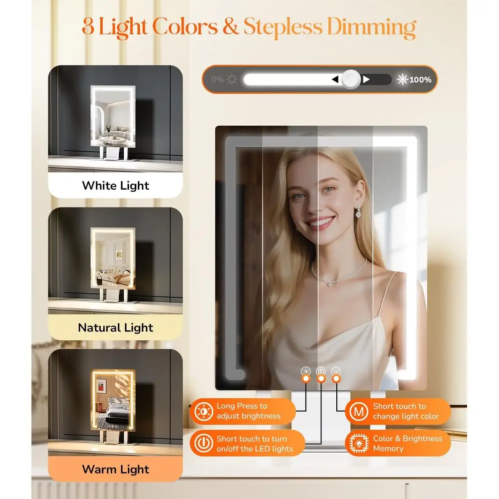 مرآة زينة LED بقدرة 4000 مللي أمبير في الساعة على طراز هوليوود، تكبير 5X/10X، ضوء 3 ألوان، تحكم باللمس، حامل هاتف، مرآة غرفة نوم 11 × 16.8 #4
