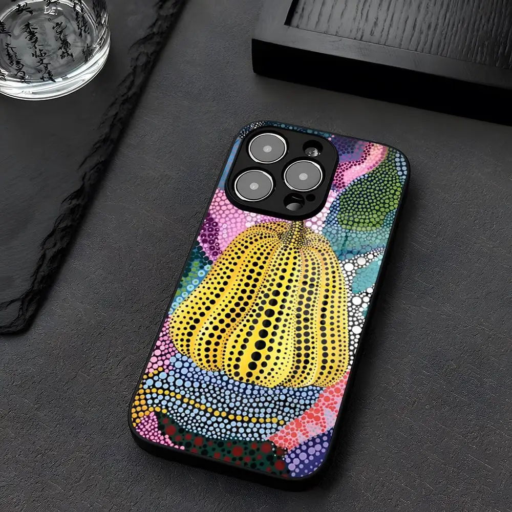 Yayoi Kusama Phone Case Glass For iPhone 12 15 14 13 16 11 Pro XS Max Plus Mini X XR E2020 Tempered Coque