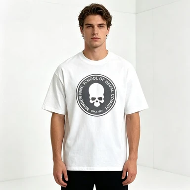 American Vintage Skull Family Matching T shirts Retro Circular Print Oversized Tees Casual Short Sleeve Printed T Shirt for Men