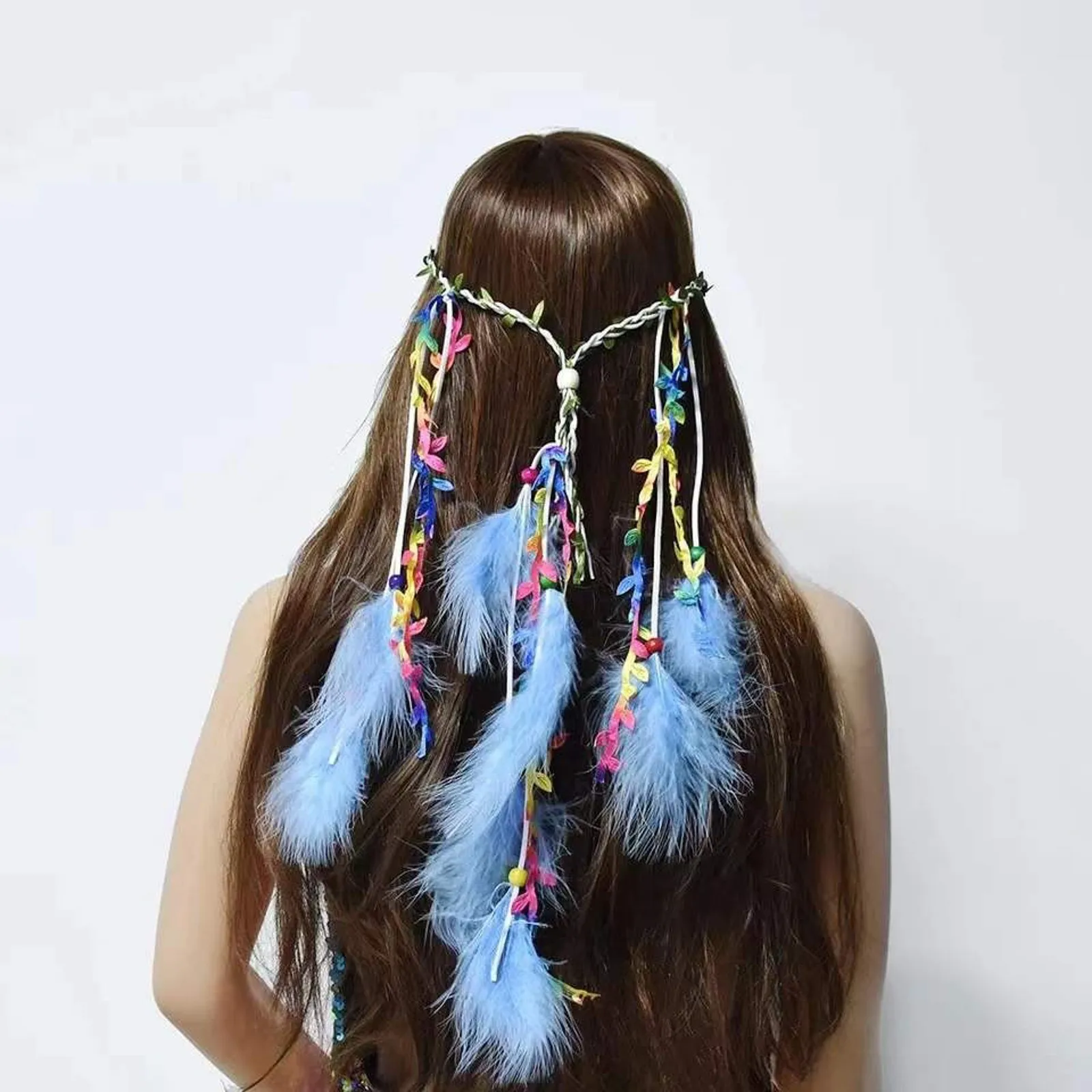 New Fashion Boho Colorful Feather Hair Clip for Women Indian Hippie Headpieces Feather Hair Rope Carnival Festival Headwear