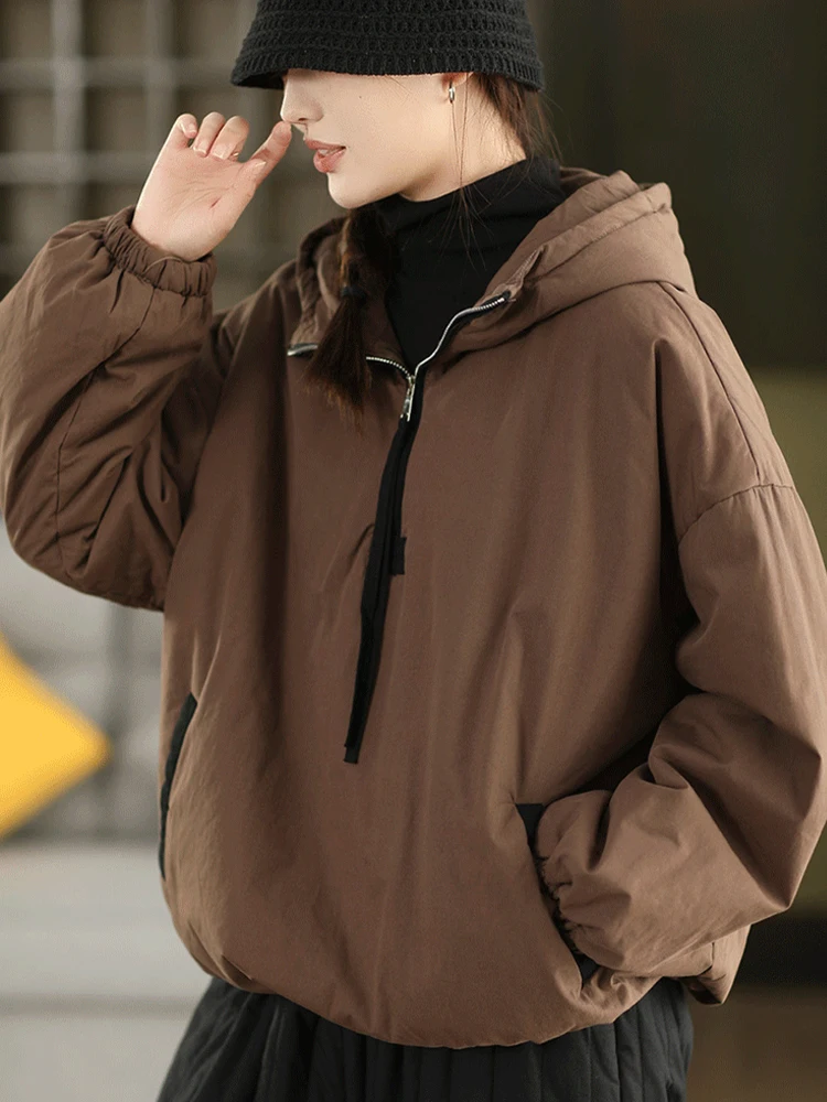 Amax LuluE سترات شتوية كورية مبطنة للسيدات موضة كبيرة الحجم سترات دافئة بقلنسوة 2025 معاطف كلاسيكية فضفاضة غير رسمية متينة للسيدات #3