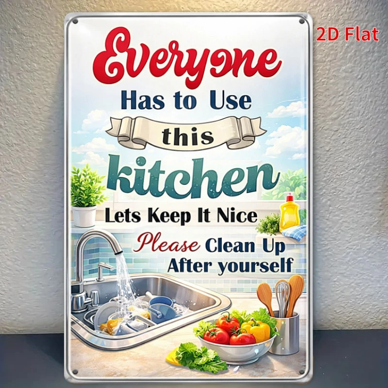 2D Flat, [2Dflat]1pc - Vintage Kitchen Metal Sign, Everyone Has to Use This Kitchen Decorative Signs Plaques, Clean Up Remind