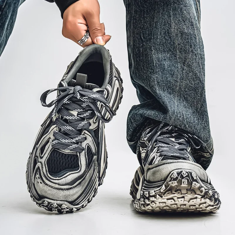 

Vintage Distressed Sneakers Men's Casual Sport Shoes Summer New Style Thick Bottom Increased Height Trendy Shoes