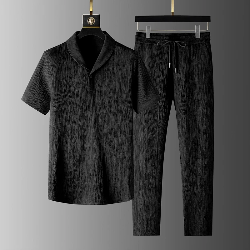 

Ледяной шелк Qui Dry Linen Set Мужской летний тонкий свободный ort Sve Длинные брюки Комплект из двух предметов Повседневная спортивная одежда Молодежная футболка Длинная...