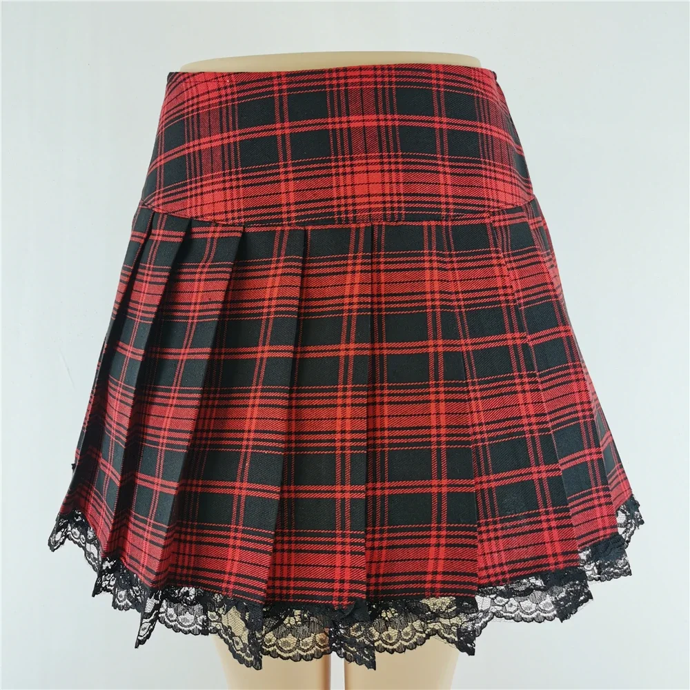 

Black Red Plaid Shorts Women Harajuku Lace Trim Chic Lace Shorts Punk Gothic Shortses Lolita Womens Streatwear High Waist 2023