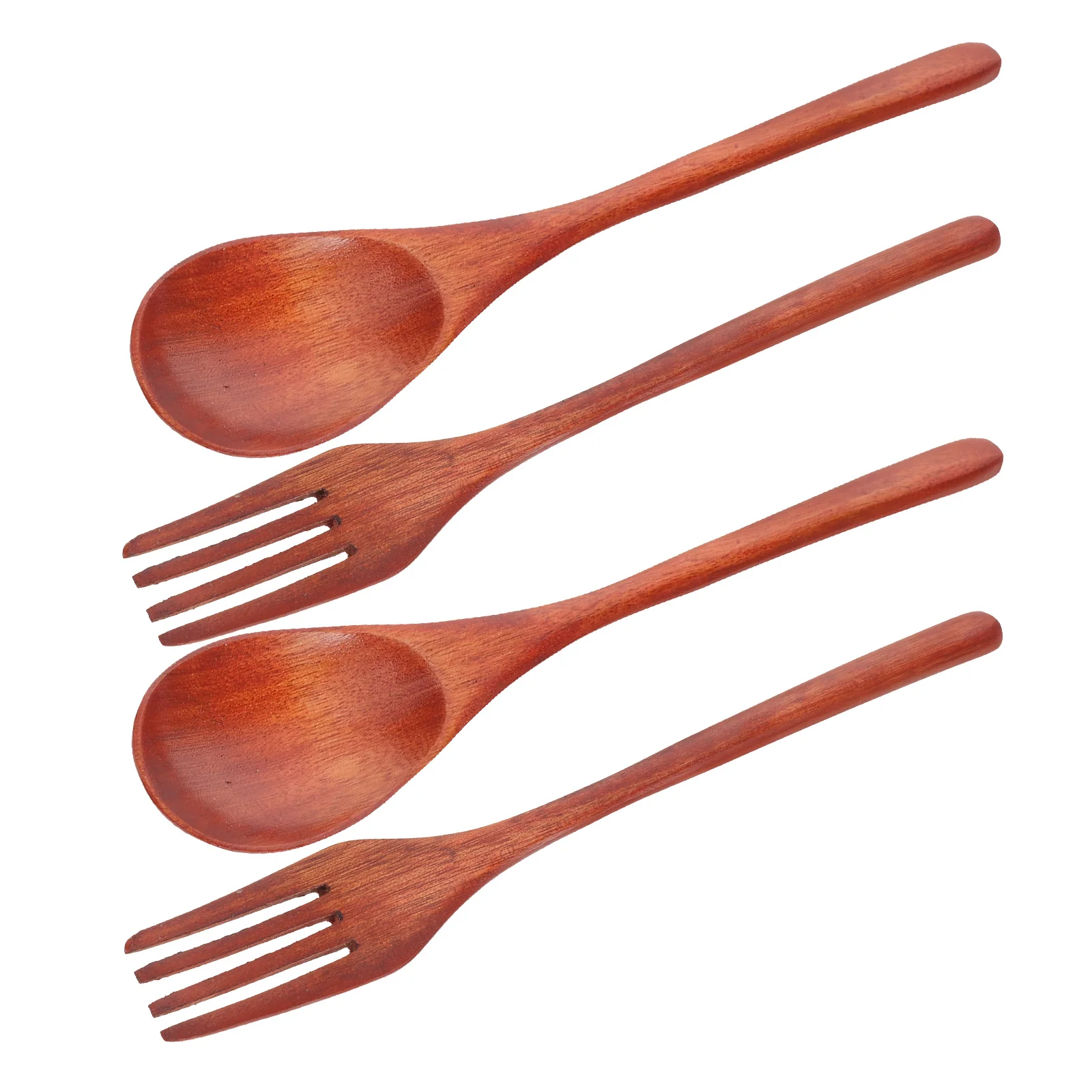 

4Pcs Wooden Spoons Forks Set Natural Grain Finish Elegant Tableware Kitchen Restaurant Picnic Wooden Spoons Forks Set