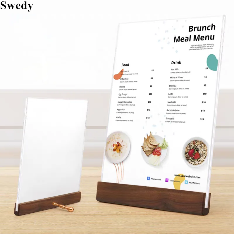 4 Pieces A5 148X210MM Wood Acrylic Sign Holder Display Stand Table Menu Paper Price Label Card Holder Photo Picture Poster Frame