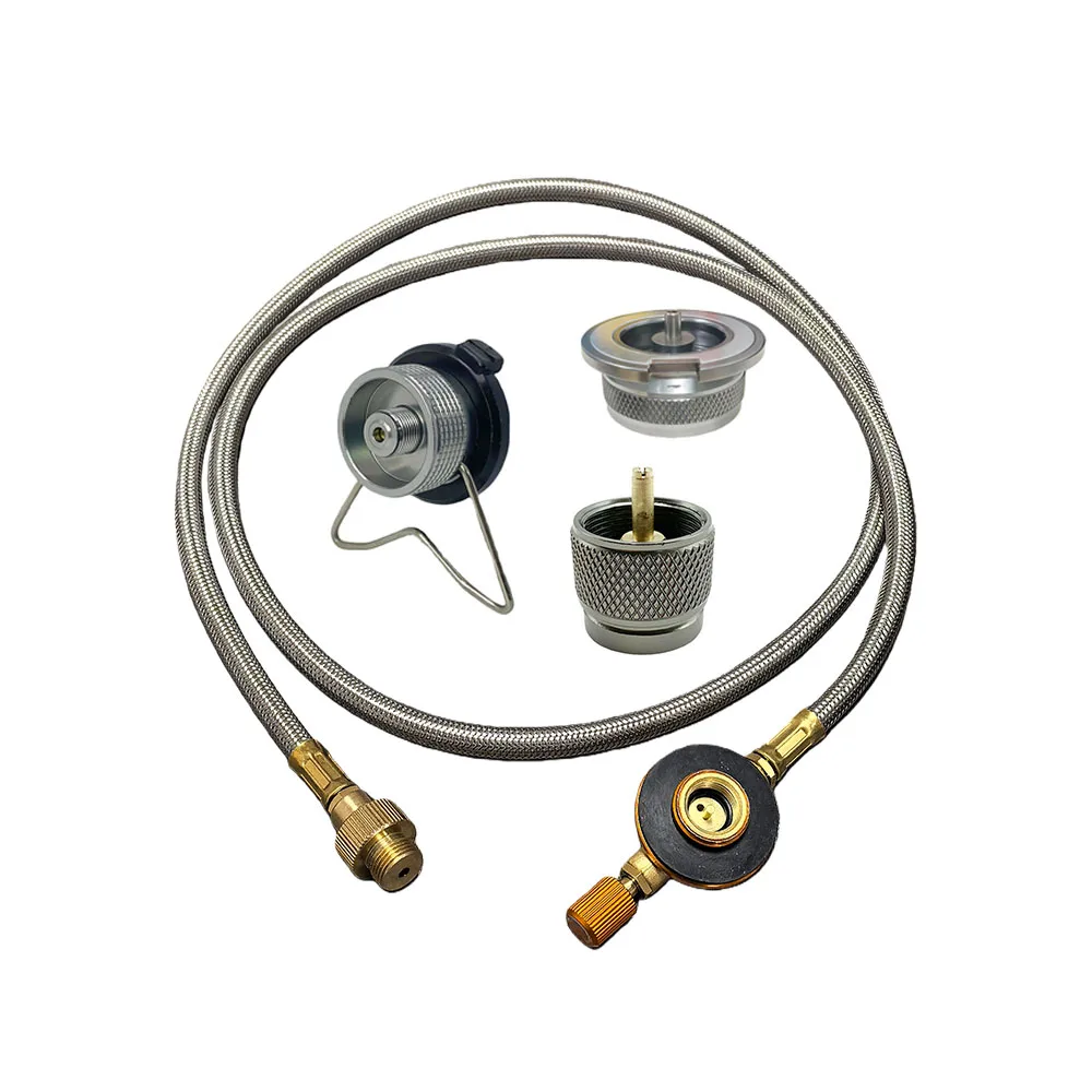 Outdoor Camping Gas Tank Inflation Connection Pipe Extension Line 1M Flat Gas Tank Connection Extension Line and Adapter