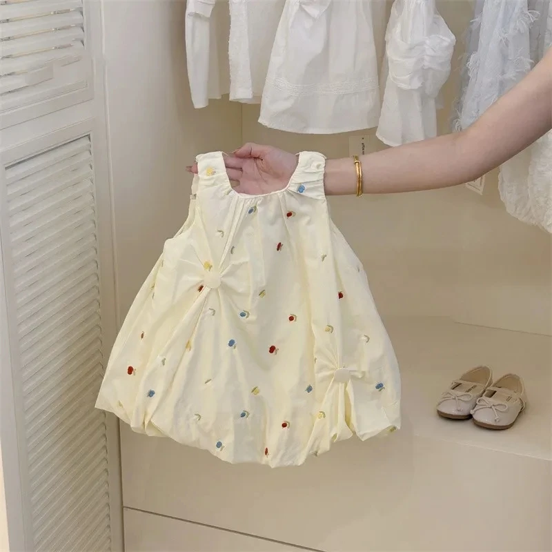 

Girls Summer Dress Embroidered Flower Pod Skirt Fancy Baby Sundress for Little Girls New Arrival