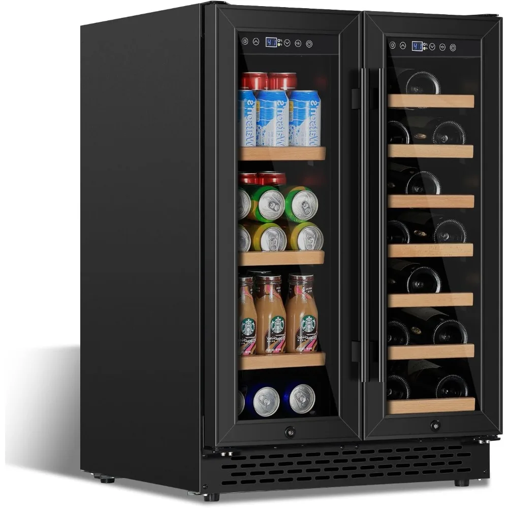 Wine Cooler Beverage Refrigerator 24 inch 20 Bottles & 88 Cans Beverage Fridge Dual Zone Wine Cooler