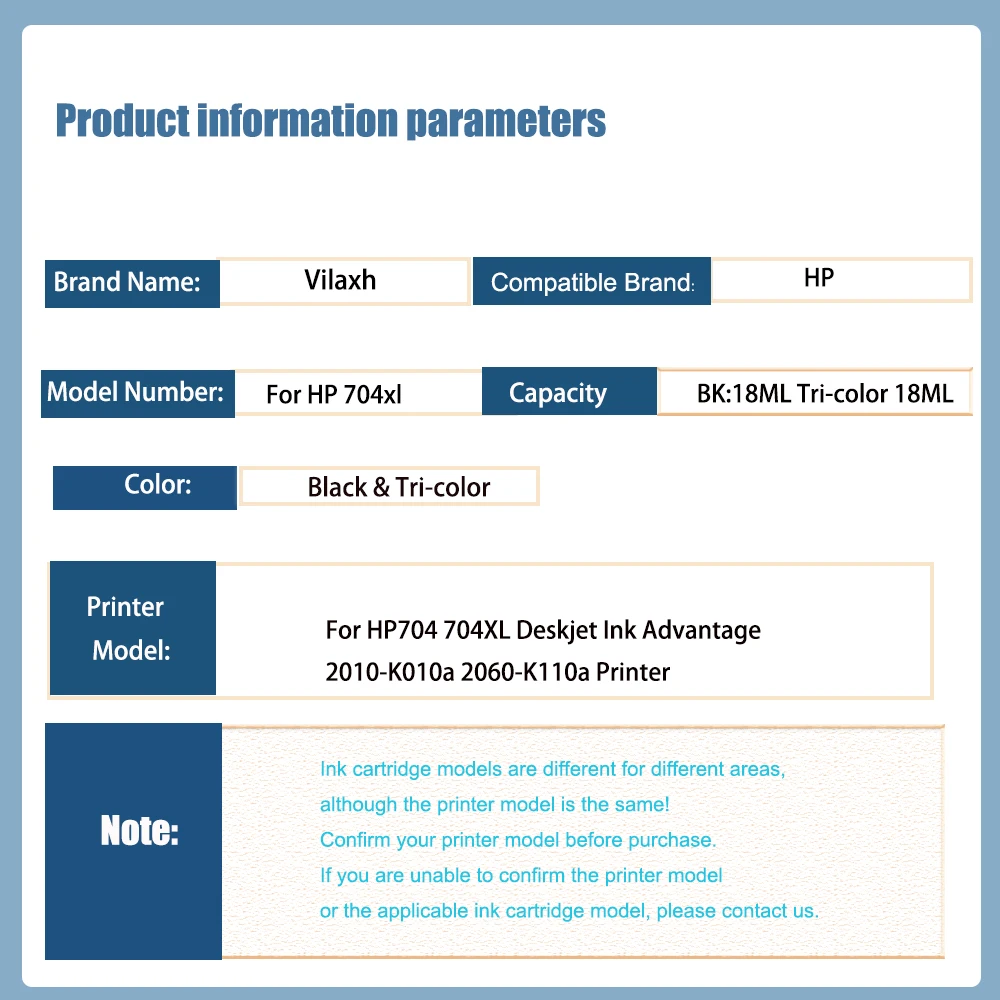 Vilaxh For HP 704xl Compatible Refillable Ink Cartridge For HP704 704XL Deskjet Ink Advantage 2010-K010a 2060-K110a Printer