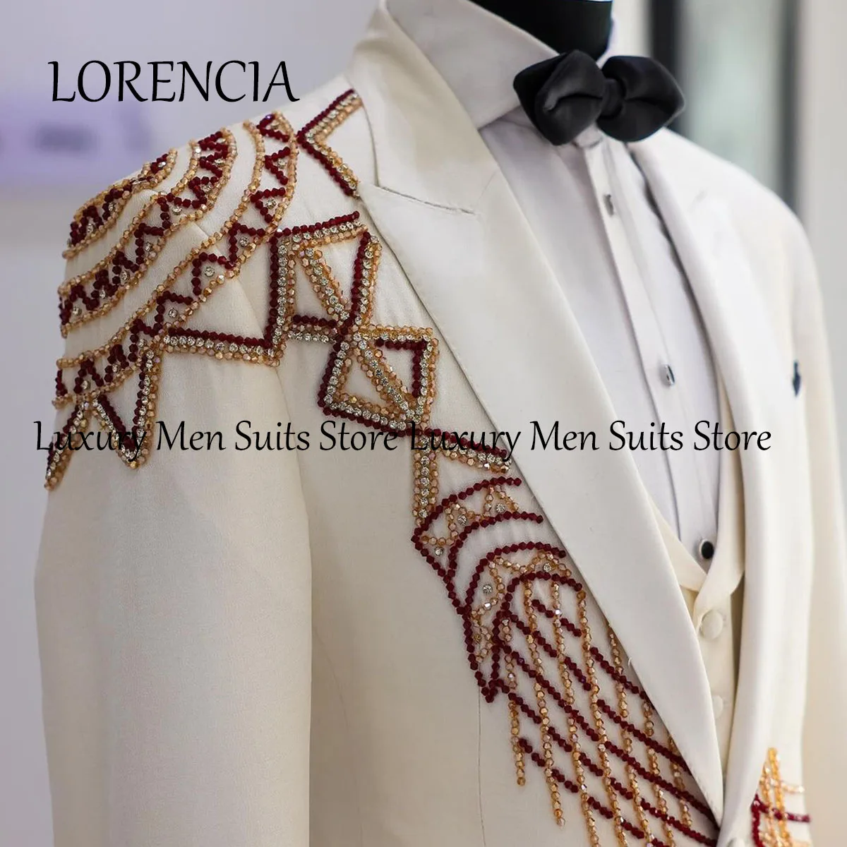 Customized Crystals Men Suits Peaked Lapel Wedding Groom Tuxedos 2 Pieces Sets Male Party Prom Blazer Slim Costume Homme