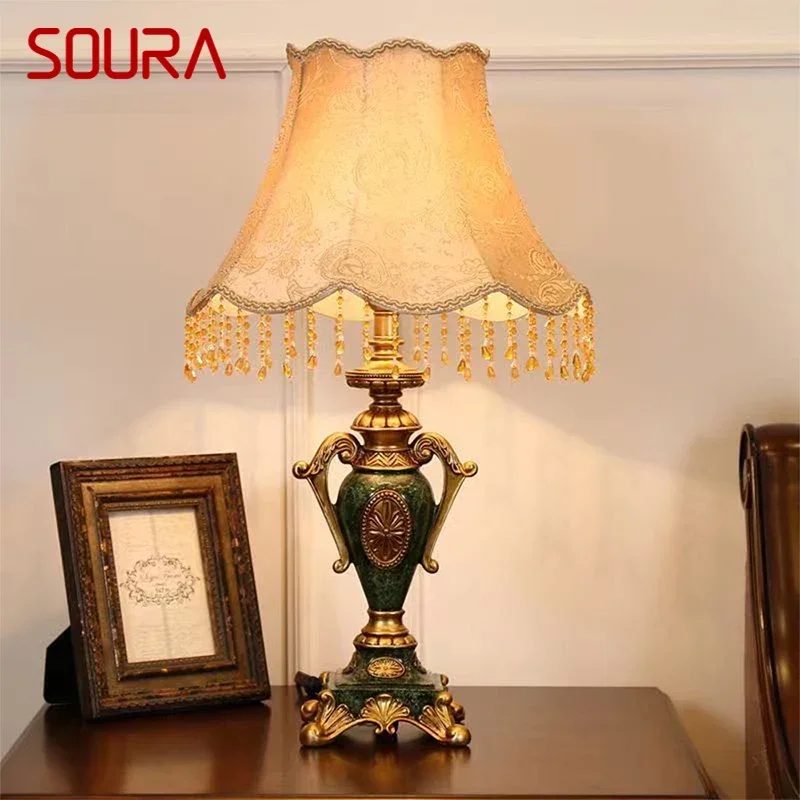 SOURA European Table Lamp Luxurious Living Room Bedroom Study Villa Hotels LED Retro Creativity Bedside Desk Light