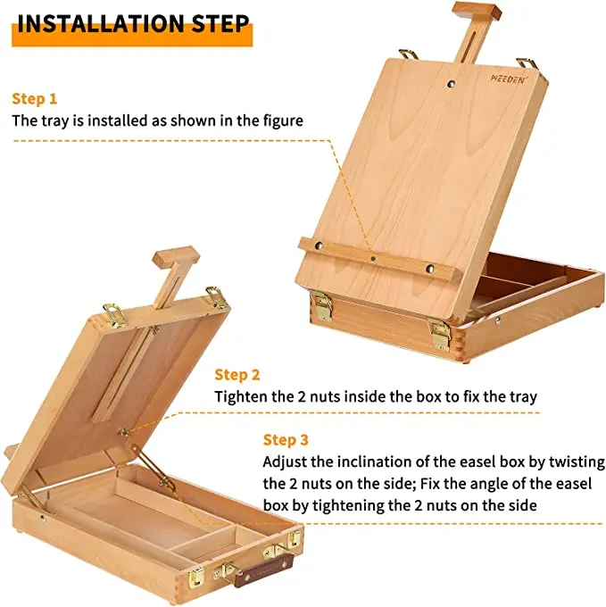 MEEDEN Studio Sketch Box Easel-Beechwood Adjustable Tabletop Sketchbox Easel with Storage Box for Artist, Art Student