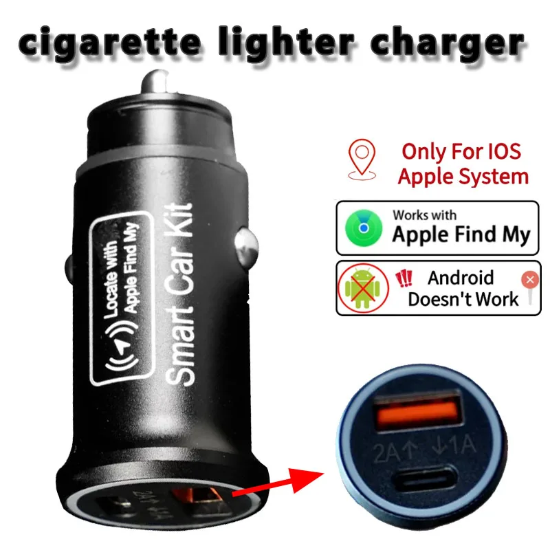 USB Type-C Adapter Car Charger Cigarette Lighter  For IOS Apple system Find My Plug and Play Hidden GPS locator Track