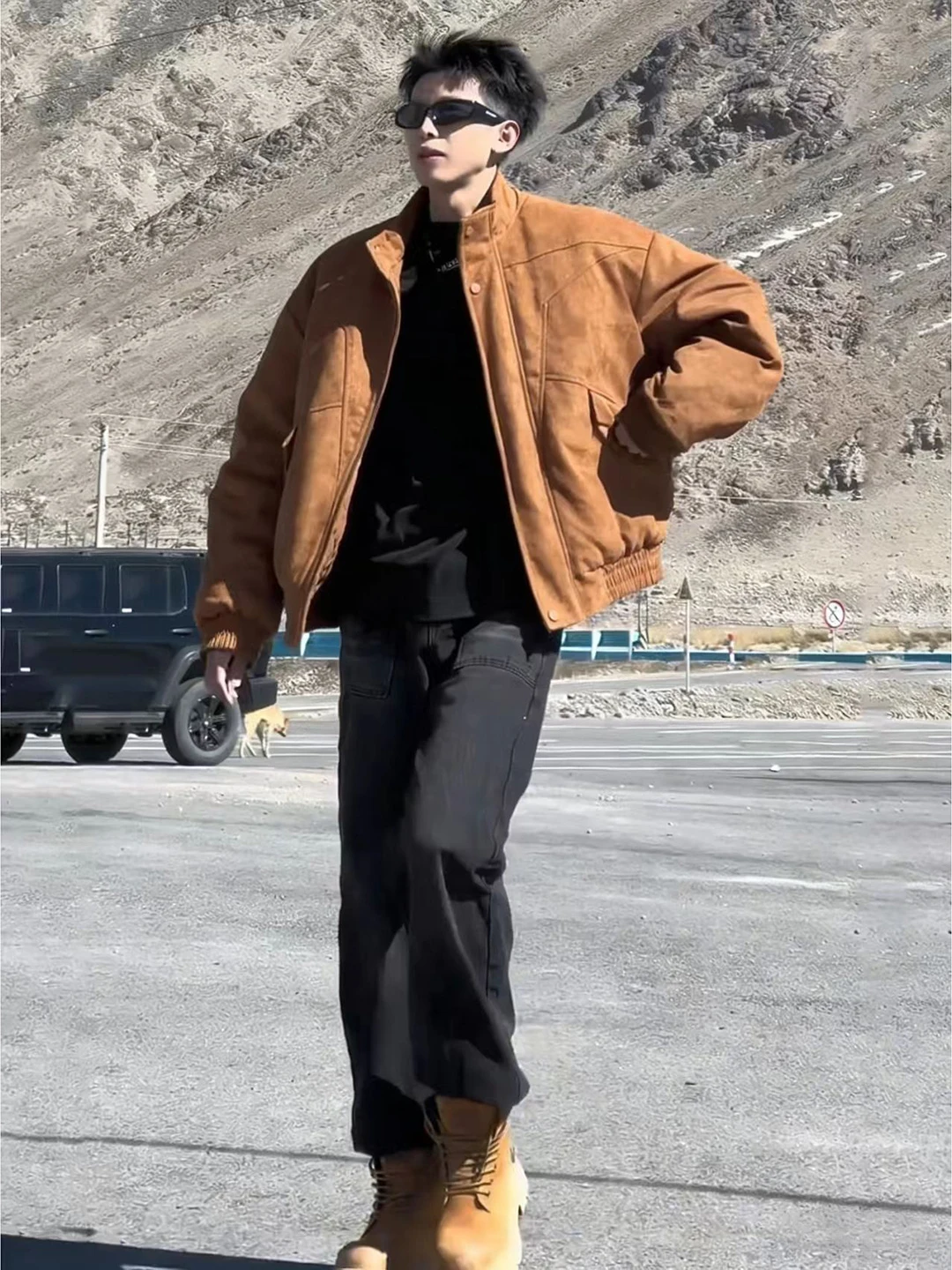 

Thiened Suede Cotton Jaet Men's Winter American Sle Casual ort Coat Stand Collar Zipper Closure Warmth Youth Faion