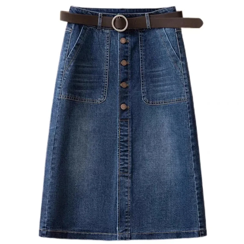 High Waist Denim Skirt Women 2024 Spring Summer New Vintage One breasted Split Wrap Hip A-line Slim Skirt Casual Female Clothin