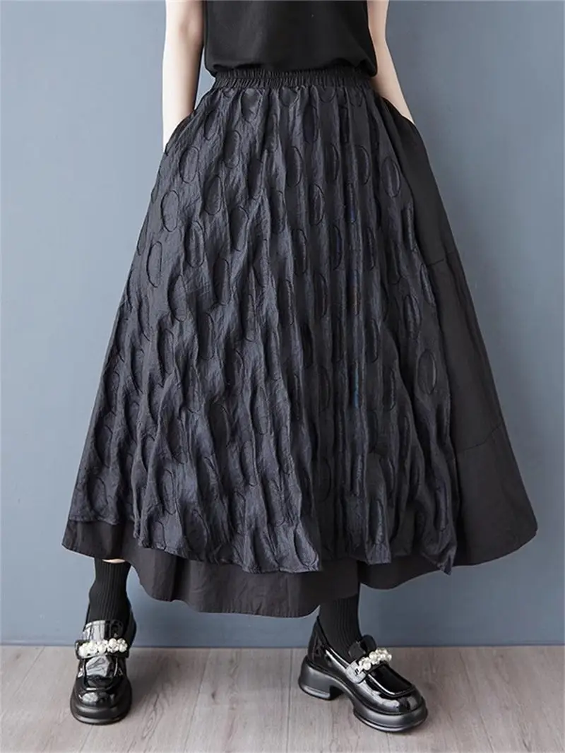 

Черная женская юбка-миди трапециевидной формы 2025 года нового дизайна | Весенне-летняя свободная юбка с сетчатой вставкой | Удобная повседневная юбка