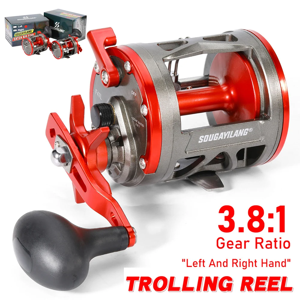 Carretes de Pesca Sougayilang, Carrete de Baitcasting para Pesca de Arrastre, Mano Izquierda/Derecha, Relación de Engranajes 3.8, Carrete de Pesca de Arrastre con Arrastre Máximo de 28 kg, Pesca