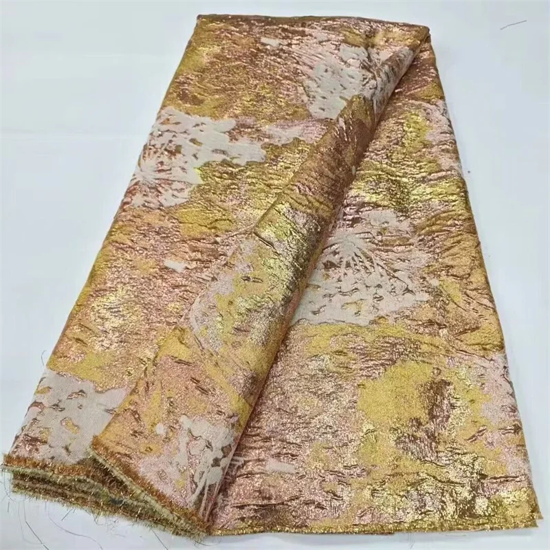 

2024 Yellow African Gild Lace Fabric Brocade High Quality Nigerian French Jacquard Lace Fabric For Diy Sew Party Wedding Cloth