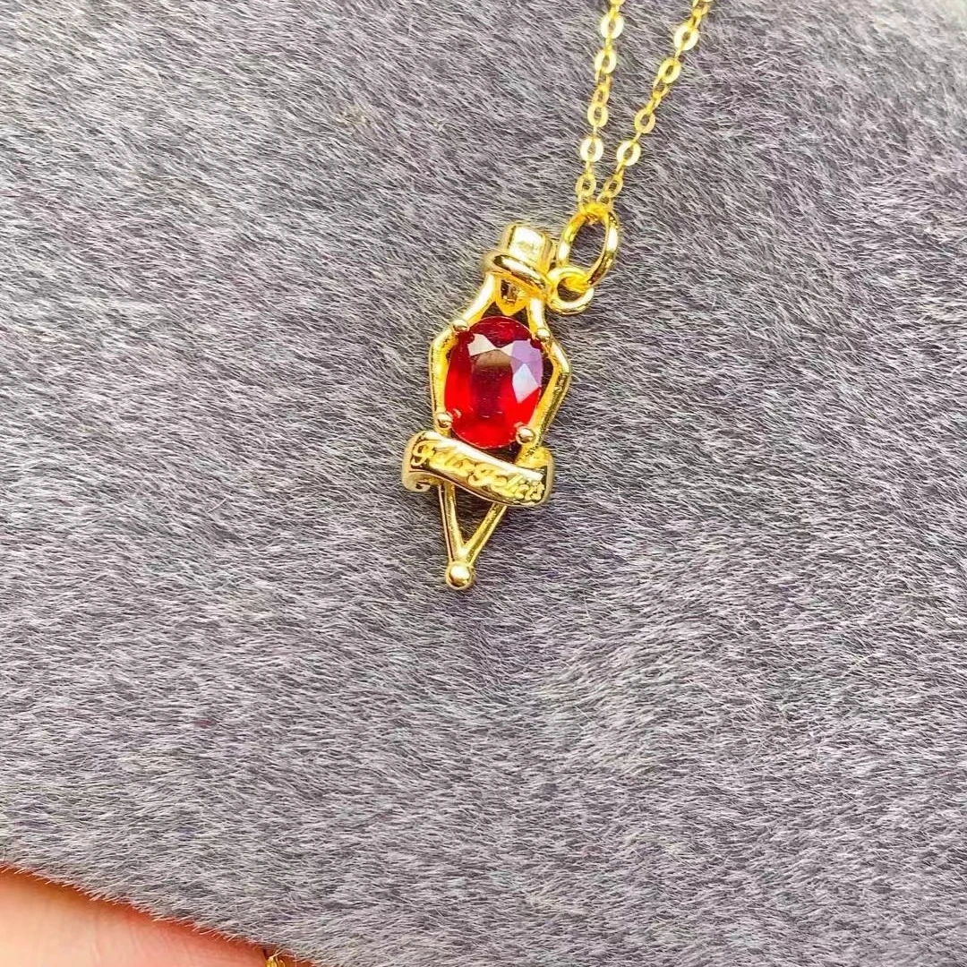 KJJEAXCMY Natural Myanmar Ruby Pendant High Clarity Lustrous Locking Color Process S925 Silver Electroplated Jewelry Accessory