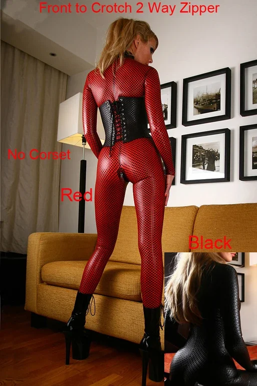 

Red Sexy Women Catsuit Zipper Costume Faux Leather Jumpsuit Party Sexy Dance Costume