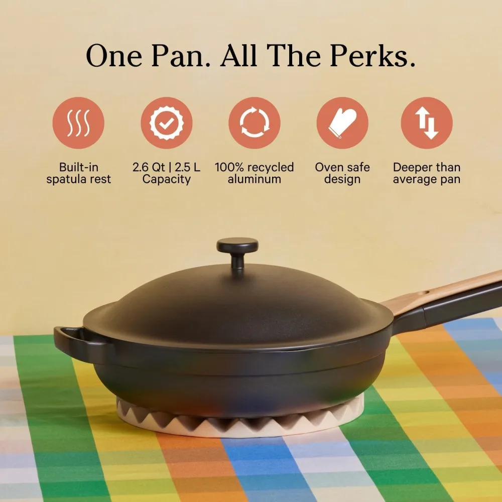 

(2.6 Qt) Nonstick, Toxin-Free Ceramic Cookware | Patented 10-in-1 Aluminum Frying & Sauté Pan | Safe for Oven