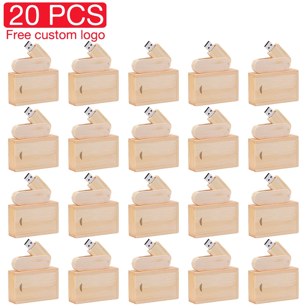 20PCS/LOT Wooden Rotatable USB 2.0 Flash Drives 128GB Free Custom Logo Pendrive 64GB Wedding Gift USB Stick 32GB 16GB 8GB U Disk image 3
