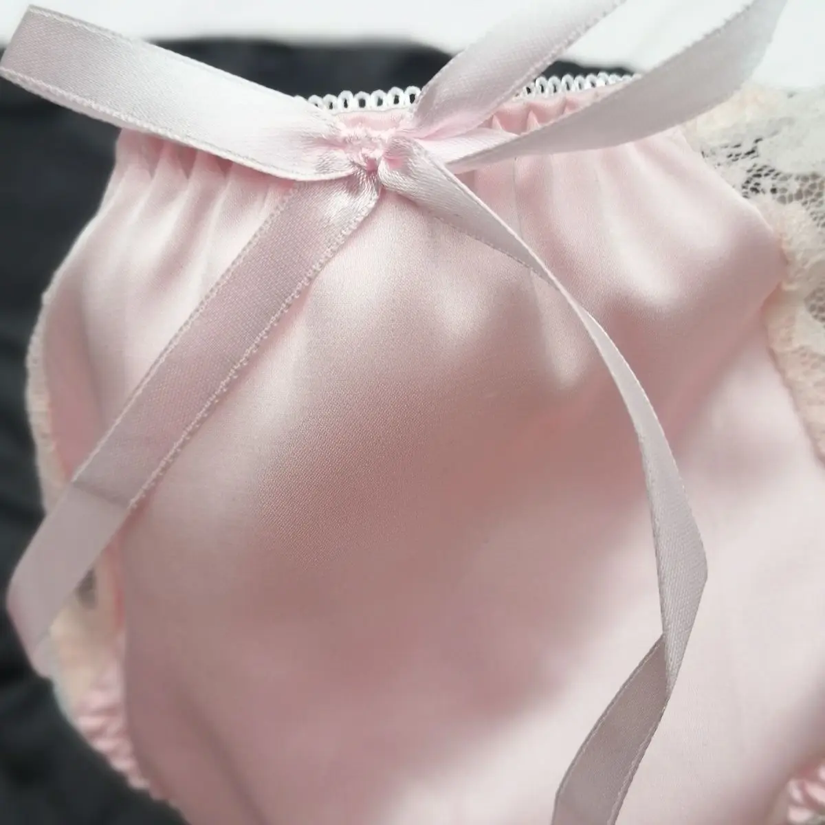 Man's Hip Lace Half Sheer Pink Silky Touch Bowtie BF Briefs Panty Live Show Dance Costumes FKK DJ CLub Bar LBGQT view 3