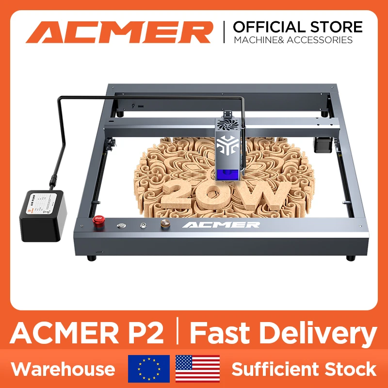 

ACMER P2 20W Laser Engraver With Automatic Air Assist Kit Laser Engraving Cutting Machine 20W Blue Light CNC Wood Cutting Tools