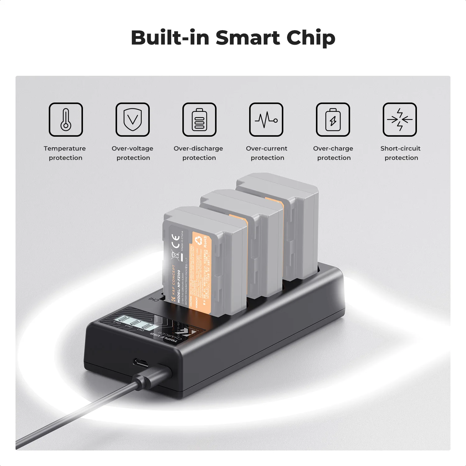 K&F Concept NP-FZ100 Carregador 3 Slots A7iii com Display LCD Carregador de Bateria para Sony A7iii A7iv A7Rv A6700 A6600 A9 A1 FX3 Câmera