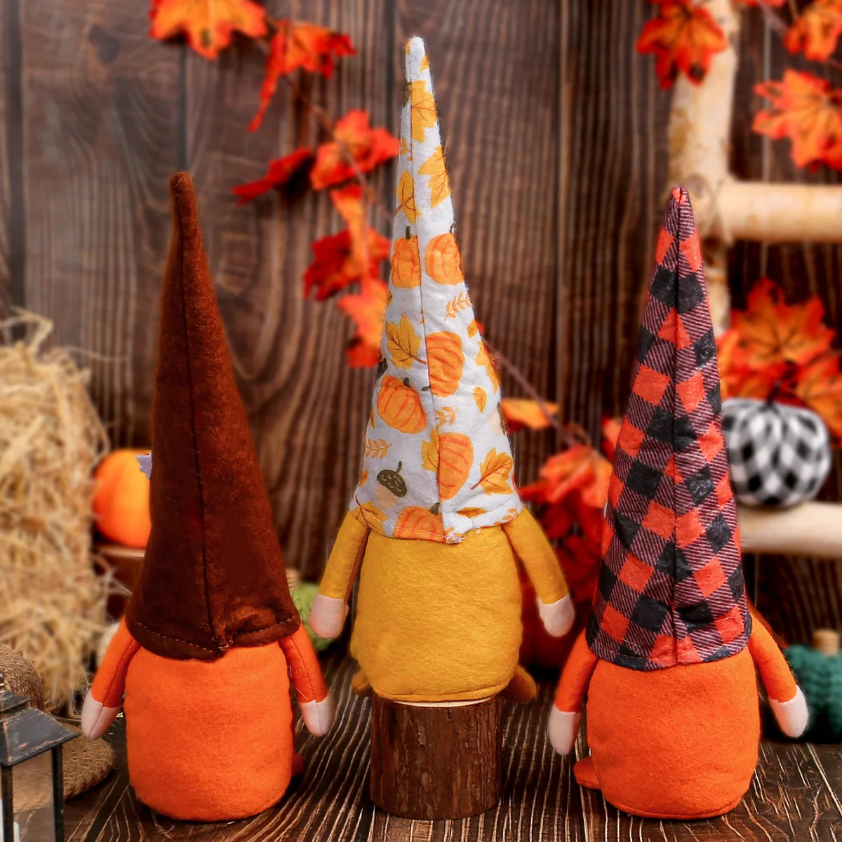 Harvest Festival Thanksgiving Faceless Old Man Rudolph Standing Figure Maple Plaid Pumpkin Hat Doll Long Beard Plush Decoration