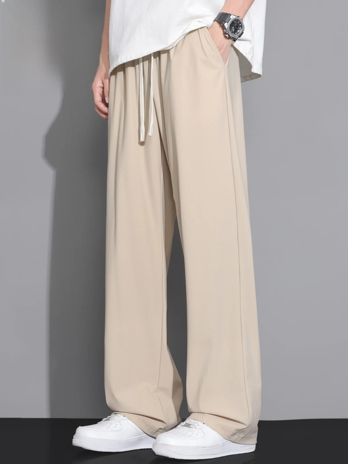 

Men's Casual Pants American Sle Summer Trend Straight Leg Ice Silk Long Pants Loose Fit Comfortable mid Waist