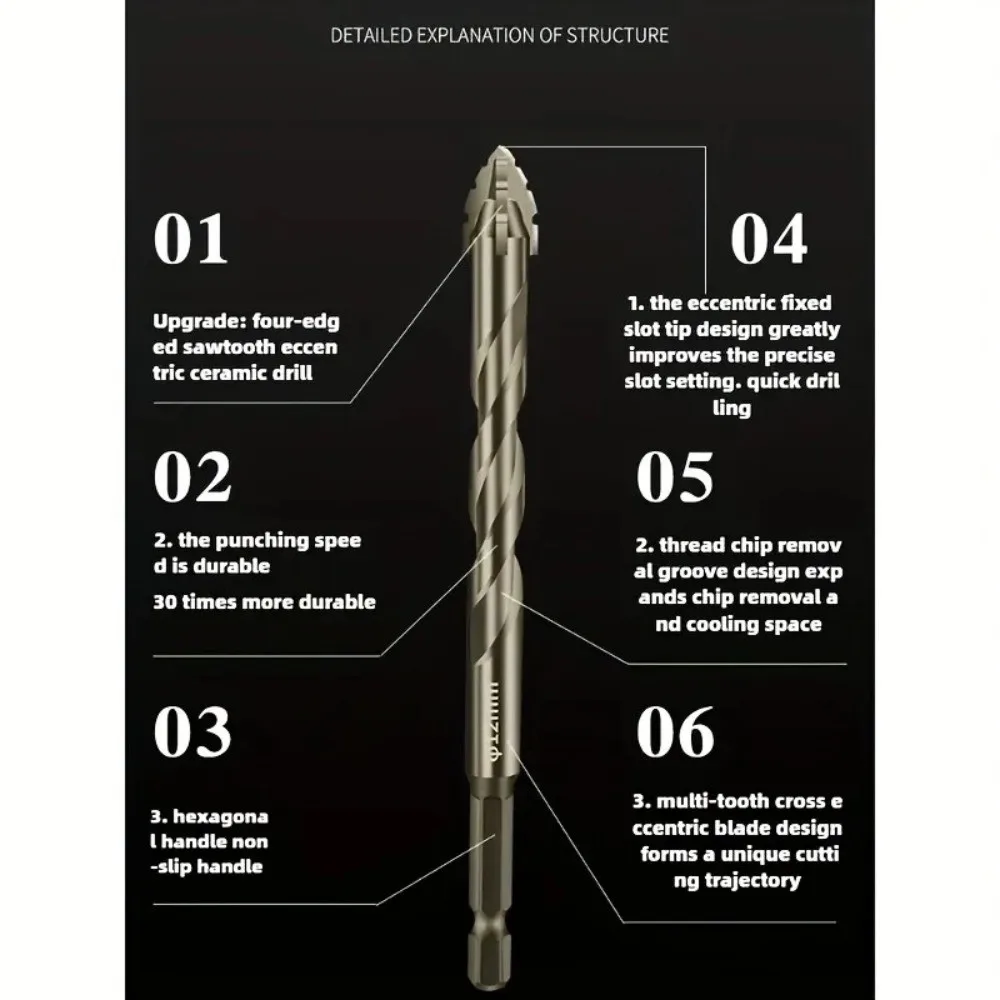 

4PCS 6/8/10/12 MM Hex Shank Drill Bit Set Heavy-Duty Hole Opener Four-Flute Drill Bit Precision Drilling Tungsten Carbide