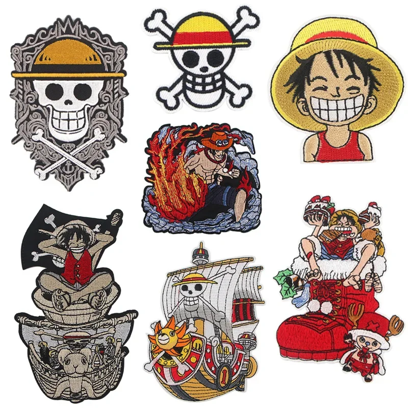 

ONE PIECE Luffy Embroidery Patches Anime Clothes Badges Iron on Patches for Children Diy Decoration Pants Bag Clothing Patch
