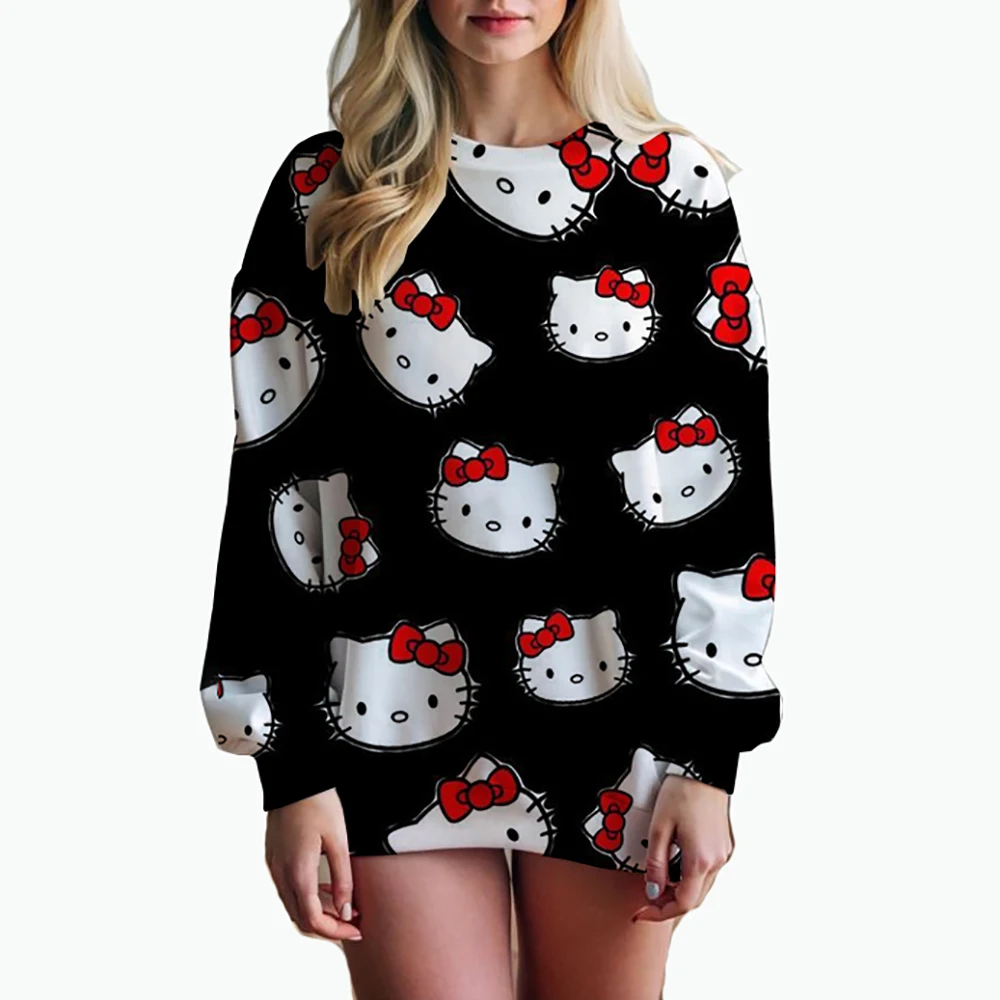 Women's Festive Christmas Kuromi Hello Kitty print Sweatshirt Casual Loose Fit Long Sleeve Crew Neck Sweatshirts for Winter