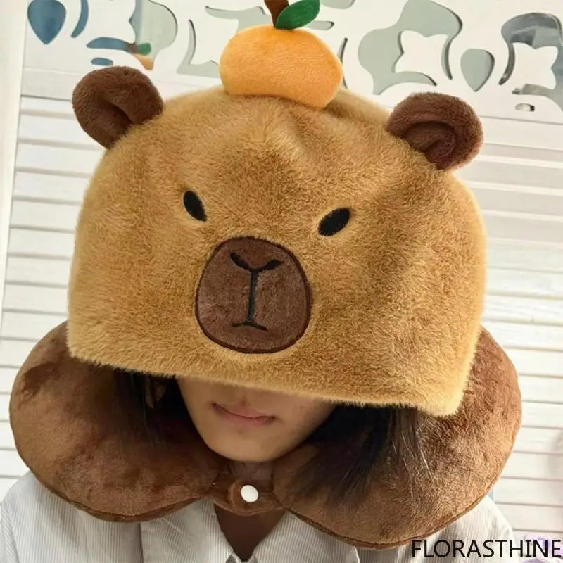 U-Shaped Pillow Comfortable Capybara Hooded Travel Neck Pillow Sleeping Neck Supplies for Offices Airplanes Cars