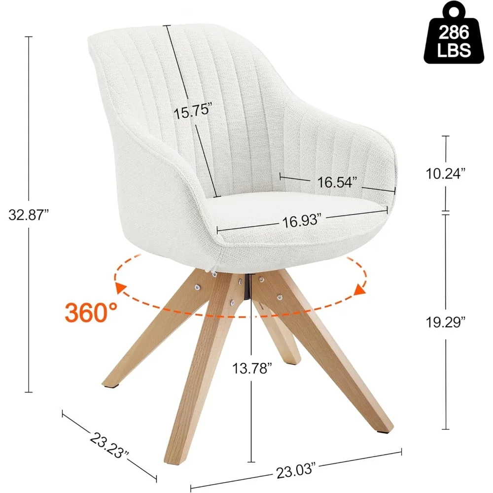 Mid Century Modern Swivel Accent Chair - Fabric Upholstered Armchair with Natural Oak Wood Legs