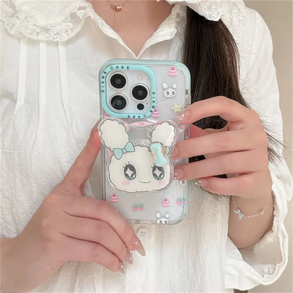 

Korean Cute Strawberry Cake Magnetic Phone Case With Magsafe Rabbit Stand Cases for iPhone 17 Pro 16 15 14 13 16 Pro Max Cover