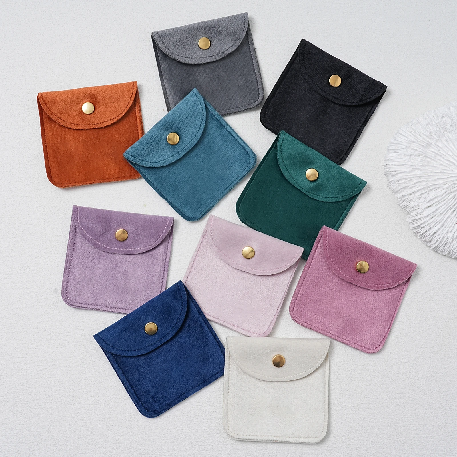 10Pcs Velvet Jewellery Packaging Pouch Snap Button Bag Rings Earrings Bracelet Necklace Storage Wedding Party Chic Gift Pouches