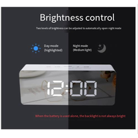 LED Mirror Digital Clock Bedroom Office Travel Electronic Table Clock Desktop Alarm Clock Temperature Function Durable , White
