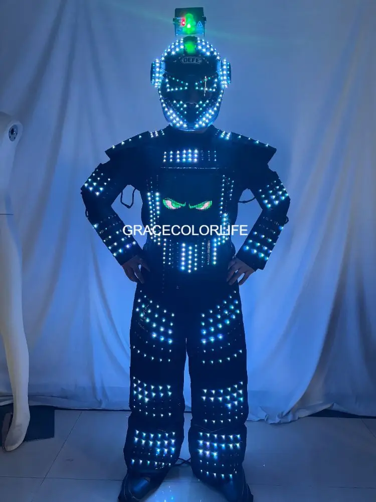 2025 رائجة البيع LED روبوت البدلة APP التحكم تضيء زي لحفلة الهذيان DJ الرقص هالوين تأثيري أداء المرحلة
