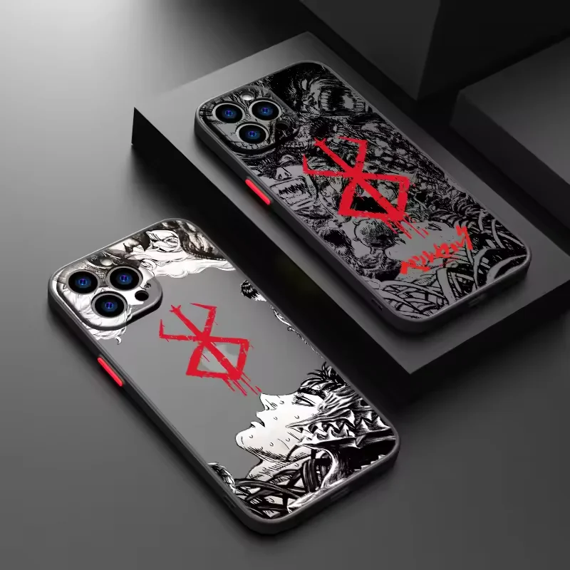 Japanese Berserk Comics Anime Transparent For iPhone Case 16 15 14 13 12 11 Pro XR XS Max 7 8 Plus Anti-Drop Phone Y2K Cover