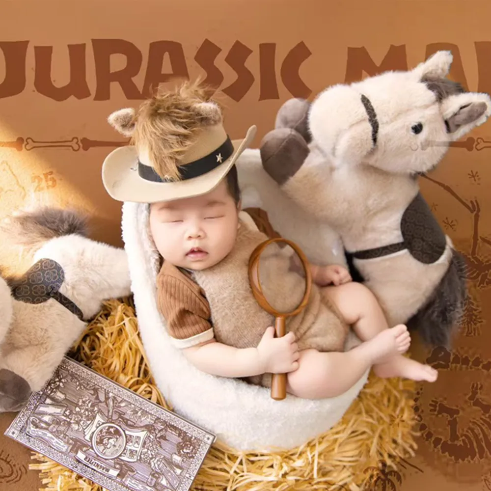 ❤️Newborn Photography Clothing Horse Hat+Top+Jumpsuit 3Pcs/set Studio Baby Photo Props Accessories Clothes Outfits Fotografia