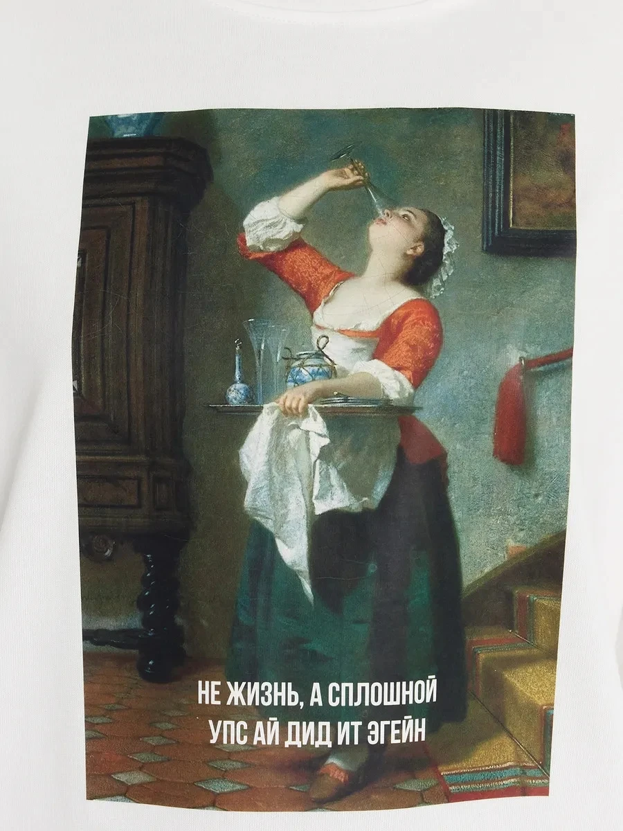 Loose Printed Cotton T-irt Faionable Casual Top Women's Summer ort Sve round Ne Creative Character Design