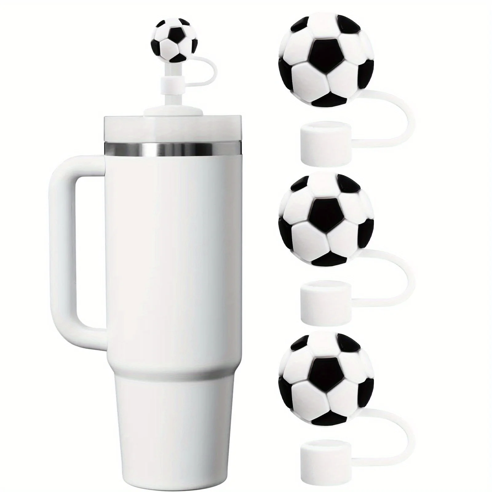 3 Stück Strohspitzen-Abdeckung, wiederverwendbare Strohaufsätze, Silikon-Cartoon-Fußball-Strohhülsenkappen, staubdichte Strohhüllen für Stanley Cup